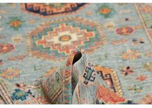 Tappeto Kazak Fine Geometrico Celeste Arancione 126x192 Cm