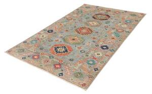 Tappeto Kazak Fine Geometrico Celeste Arancione 126x192 Cm