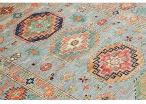 Tappeto Kazak Fine Geometrico Celeste Arancione 126x192 Cm