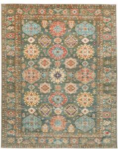 Tappeto Kazak Fine Stilizzato Verde Petrolio Rosso Mattone 245x314 Cm