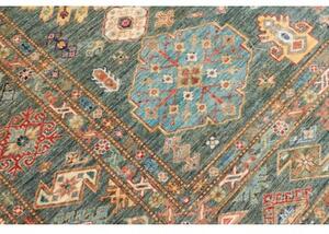 Tappeto Kazak Fine Stilizzato Verde Petrolio Rosso Mattone 245x314 Cm