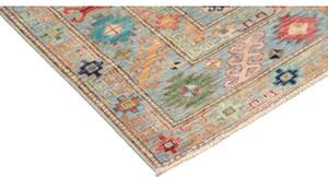 Tappeto Kazak Fine Geometrico Celeste Arancione 126x192 Cm