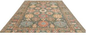 Tappeto Kazak Fine Stilizzato Verde Petrolio Rosso Mattone 245x314 Cm