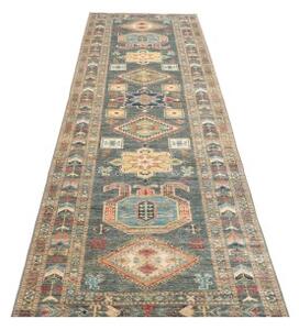 Tappeto Kazak Fine Geometrico Blu Petrolio Beige Corsia 83x300 Cm