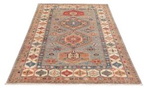 Tappeto Kazak Fine Geometrico Grigio Rosso 123x188 Cm