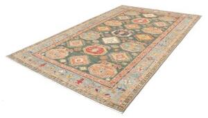Tappeto Kazak Fine Stilizzato Verde Petrolio Rosso 204x311 Cm