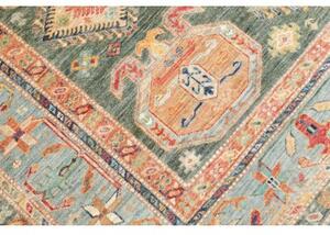 Tappeto Kazak Fine Stilizzato Verde Petrolio Rosso 204x311 Cm