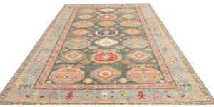 Tappeto Kazak Fine Stilizzato Verde Petrolio Rosso 204x311 Cm