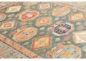 Tappeto Kazak Fine Stilizzato Verde Petrolio Rosso 204x311 Cm