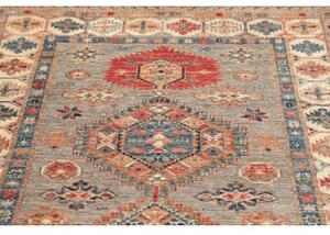 Tappeto Kazak Fine Geometrico Grigio Rosso 123x188 Cm