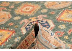 Tappeto Kazak Fine Stilizzato Verde Petrolio Rosso 204x311 Cm