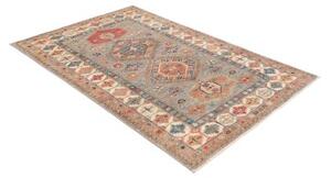 Tappeto Kazak Fine Geometrico Grigio Rosso 123x188 Cm