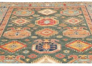 Tappeto Kazak Fine Stilizzato Verde Petrolio Rosso 204x311 Cm