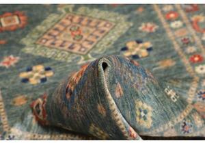 Tappeto Kazak Fine Geometrico Blu Petrolio Beige 103x154 Cm