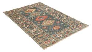 Tappeto Kazak Fine Geometrico Blu Petrolio Beige 103x154 Cm