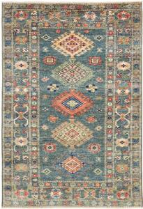 Tappeto Kazak Fine Geometrico Blu Petrolio Beige 103x154 Cm