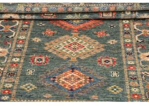 Tappeto Kazak Fine Geometrico Blu Petrolio Beige 103x154 Cm
