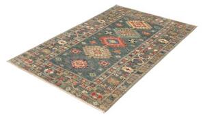 Tappeto Kazak Fine Geometrico Blu Petrolio Beige 103x154 Cm