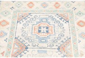 Tappeto Kazak Geometrico Avorio Azzurro Corsia 81x292 Cm