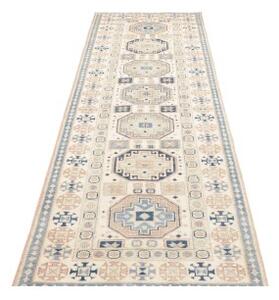 Tappeto Kazak Geometrico Avorio Blu Corsia 83x289 Cm