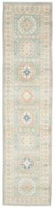 Tappeto Kazak Geometrico Verde Acqua Avorio Corsia 83x354 Cm