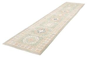 Tappeto Kazak Geometrico Verde Acqua Avorio Corsia 83x354 Cm