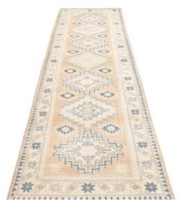 Tappeto Kazak Geometrico Beige Blu Corsia 54x302 Cm