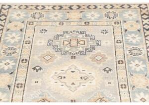 Tappeto Kazak Geometrico Celeste Marrone Corsia 84x392 Cm