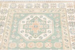 Tappeto Kazak Geometrico Verde Acqua Avorio Corsia 83x354 Cm