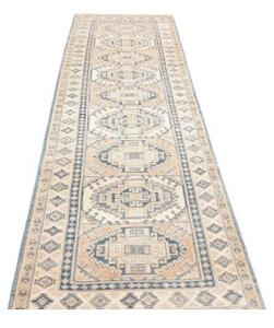 Tappeto Kazak Stilizzato Blu Azzurro Beige Corsia 82x290 Cm