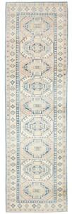 Tappeto Kazak Stilizzato Blu Azzurro Beige Corsia 82x290 Cm