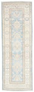 Tappeto Kazak Medaglione Floreale Azzurro Chiaro Avorio Corsia 65x202 Cm