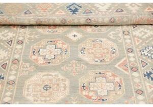 Tappeto Kazak Geometrico Verde Salvia Rosa Cipria 103x155 Cm