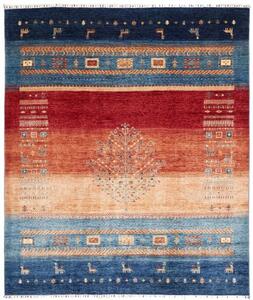 Tappeto Gabbeh Nova Geometrico Blu Rosso 245x285 Cm