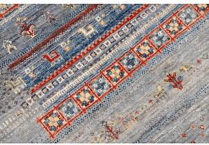 Tappeto Gabbeh Nova Geometrico Blu Cielo Rosso Mattone 80x119 Cm