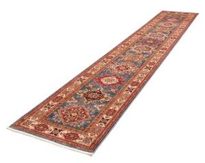 Tappeto Kazak Fine Stilizzato Blu Rosso Ruggine Corsia 79x407 Cm
