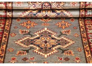 Tappeto Kazak Fine Geometrico Grigio Rosso Corsia 83x297 Cm