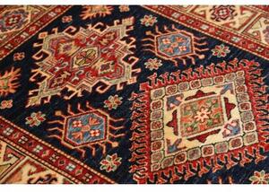 Tappeto Kazak Fine Stilizzato Blu Scuro Rosso Mattone 103x150 Cm