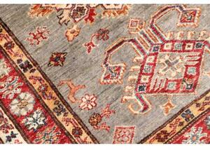Tappeto Kazak Fine Geometrico Grigio Rosso Corsia 83x297 Cm
