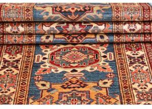 Tappeto Kazak Fine Stilizzato Blu Rosso Ruggine Corsia 79x407 Cm