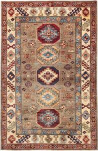 Tappeto Kazak Fine Geometrico Tortora Multicolore 122x190 Cm