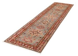 Tappeto Kazak Fine Geometrico Grigio Rosso Corsia 83x297 Cm