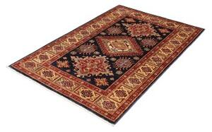 Tappeto Kazak Fine Stilizzato Blu Scuro Rosso Mattone 103x150 Cm