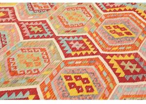 Tappeto Kilim Stilizzato Rosso Azzurro 254x287 Cm