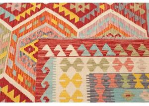 Tappeto Kilim Stilizzato Rosso Azzurro 254x287 Cm