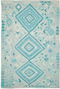 Tappeto Kilim Geometrico Azzurro Turchese 204x307 Cm