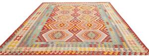 Tappeto Kilim Stilizzato Rosso Azzurro 254x287 Cm