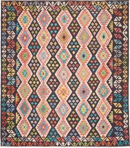 Tappeto Kilim Geometrico Nero Multicolore 254x287 Cm