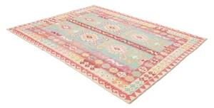 Tappeto Kilim Geometrico Turchese Rosa Antico 180x231 Cm