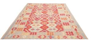 Tappeto Kilim Geometrico Rosso Beige 206x299 Cm